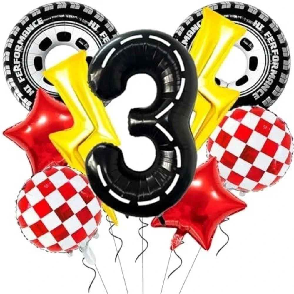 Race Car Racing Party Balloons Decorations #3 Foil Lightning Checkered Stars BIG